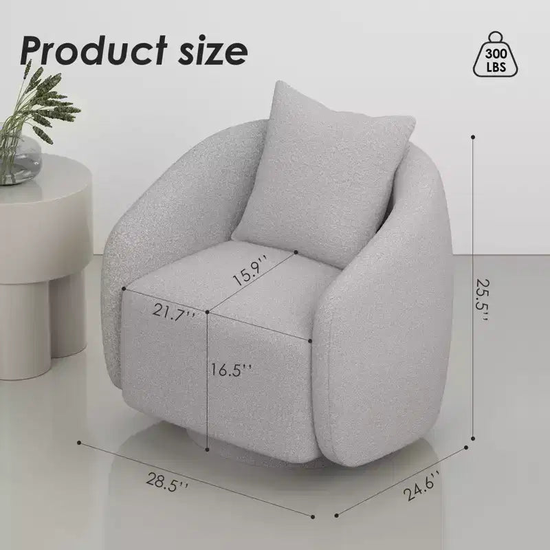 Drehbarer Akzentsessel, drehbarer Fass-Sessel mit Rückenkissen, Massivholzrahmen, Teddy-Polstersessel für Wohnzimmer, Schlafzimmer, Büro