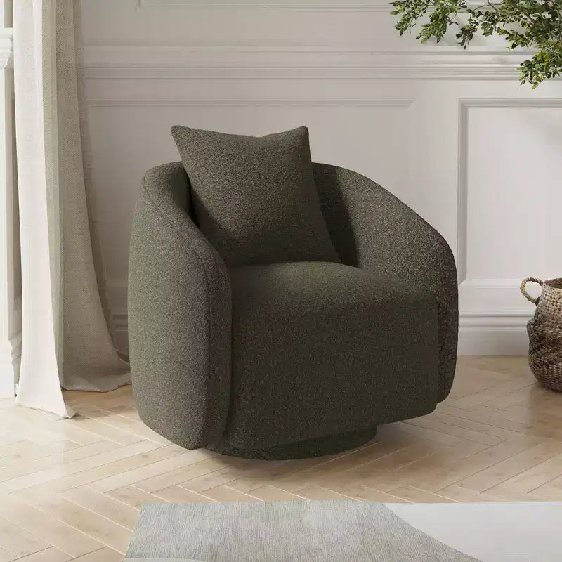 Drehbarer Akzentsessel, drehbarer Fass-Sessel mit Rückenkissen, Massivholzrahmen, Teddy-Polstersessel für Wohnzimmer, Schlafzimmer, Büro