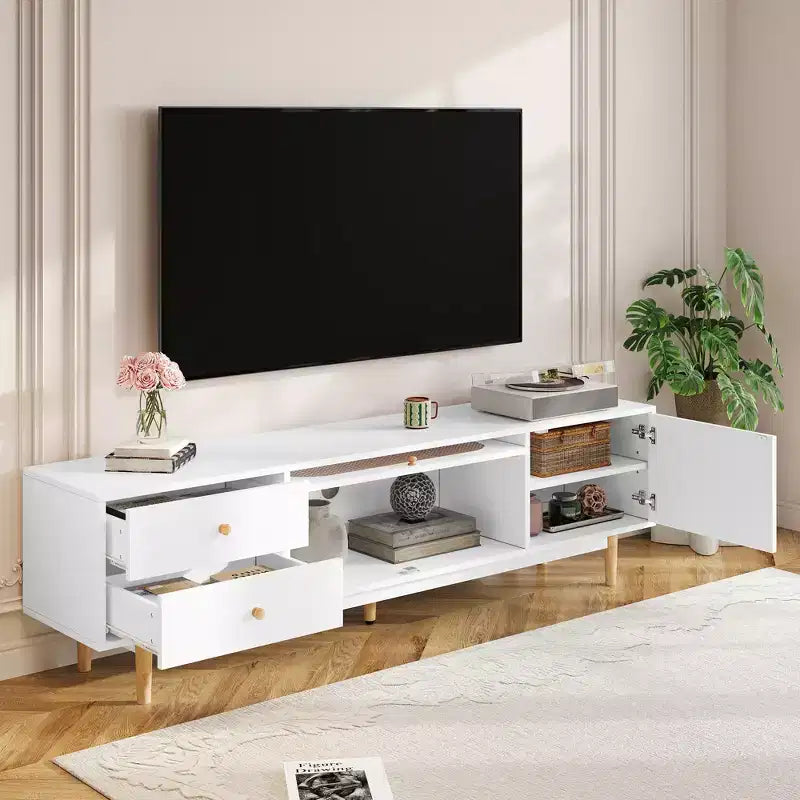 70-Zoll-TV-Ständer für 80-Zoll- und kleinere Fernseher, minimalistischer TV-Konsolentisch mit Schubladen, Medien- und Unterhaltungszentrum für Wohn- und Schlafzimmer