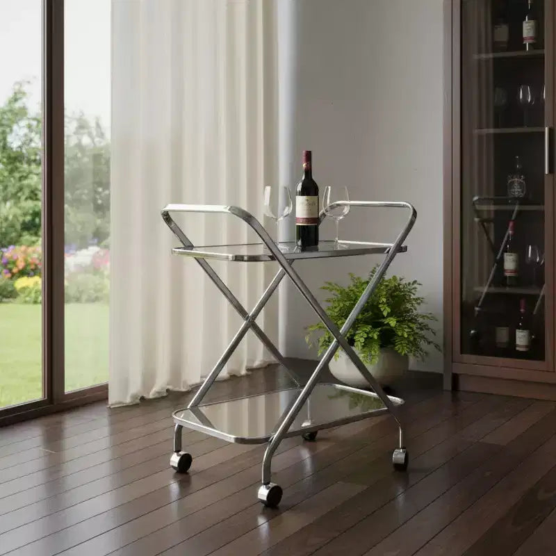 26 Servierwagen aus silbernem Metall und Glas mit Rollen