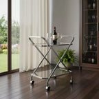 26 Servierwagen aus silbernem Metall und Glas mit Rollen
