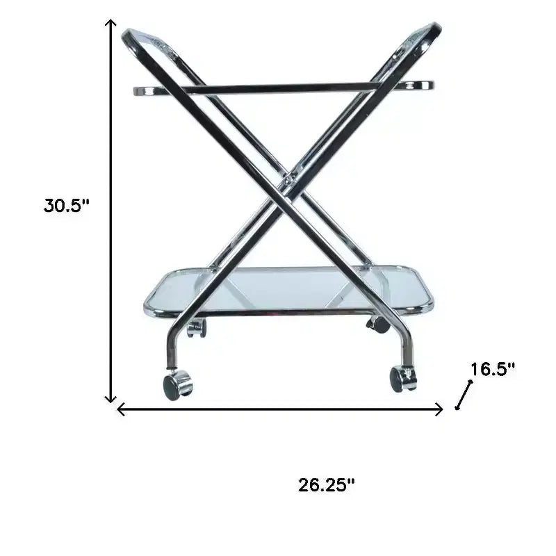 26 Servierwagen aus silbernem Metall und Glas mit Rollen