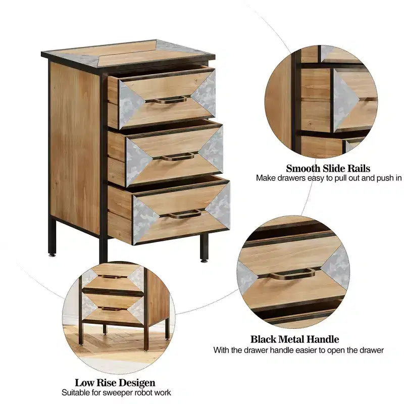 Moderner Holzschrank mit 3 Schubladen, freistehender Konsolentisch, vielseitiger Organizer für Eingangsbereich, Schlafzimmer, Flur und mehr
