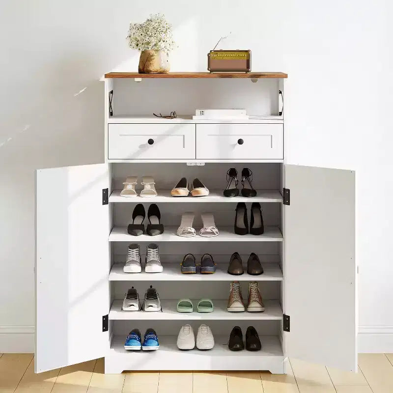 Schuhschrank mit 2 Schubladen und Türen, verstellbaren Einlegeböden, vielseitige Aufbewahrung für Flur, Schrank, Wohnzimmer