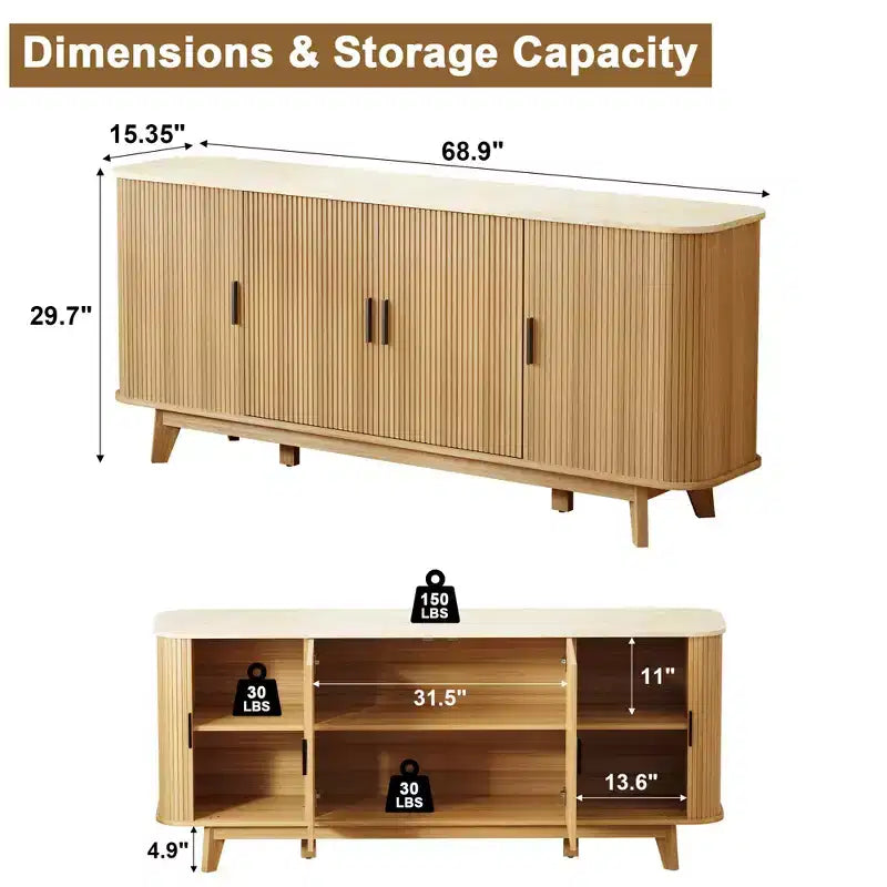 Buffetschrank mit Aufbewahrungsschrank, Besteckschrank mit verstellbaren Einlegeböden, geeignet für Wohnzimmer