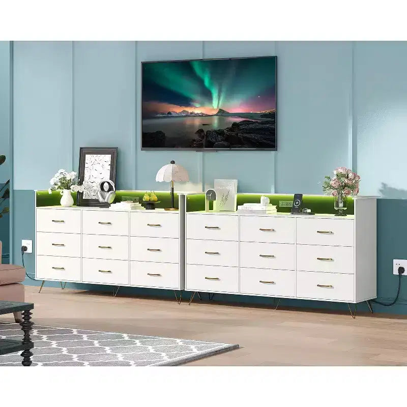 Kommode mit 9 Schubladen, große Holzkommode für Schlafzimmer, Schrank, Wohnzimmer, grifflose moderne Aufbewahrungsorganisation