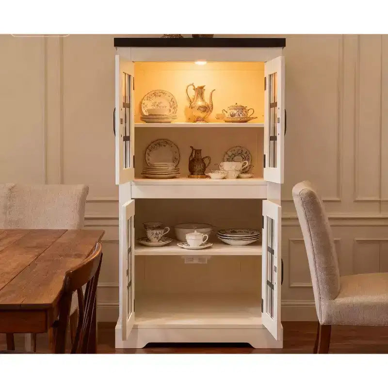 Anrichte mit Glastüren, eingebauter Steckdose, Sideboard für die Küche/Speisekammer