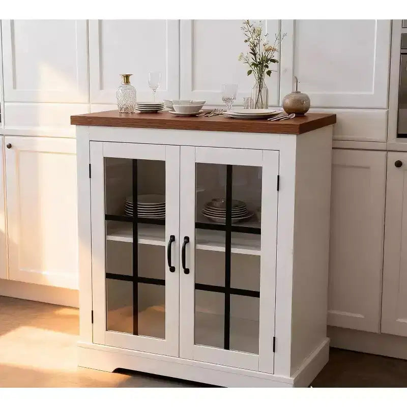 Anrichte mit Glastüren, eingebauter Steckdose, Sideboard für die Küche/Speisekammer