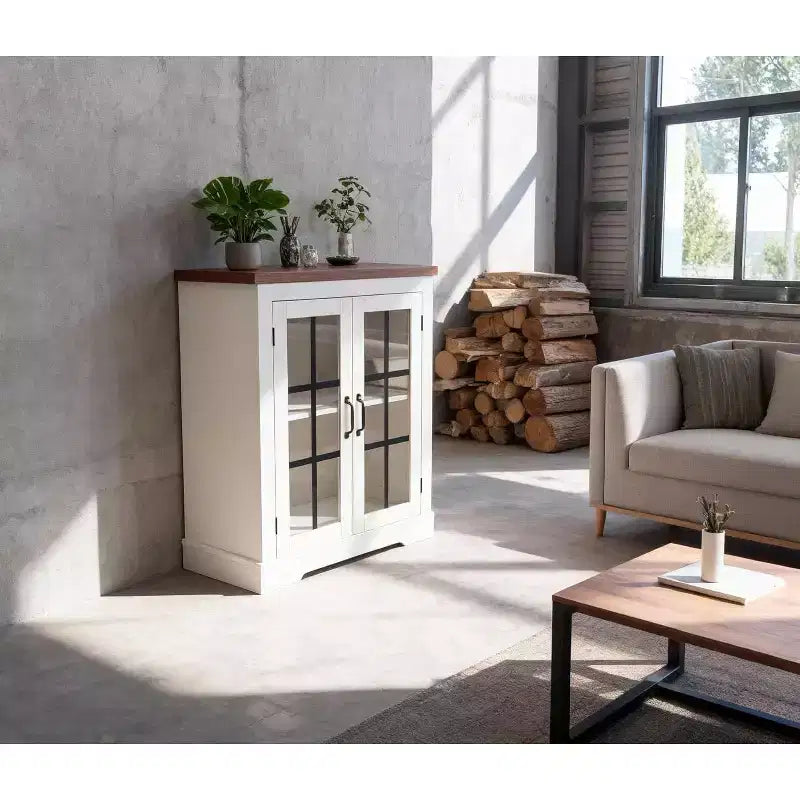 Anrichte mit Glastüren, eingebauter Steckdose, Sideboard für die Küche/Speisekammer