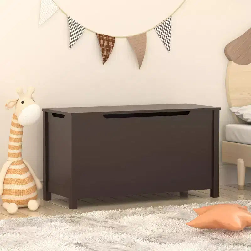 Holzspielzeugkiste mit Sicherheitscharnierdeckel für Kinder ab 2 Jahren (Kaffee)