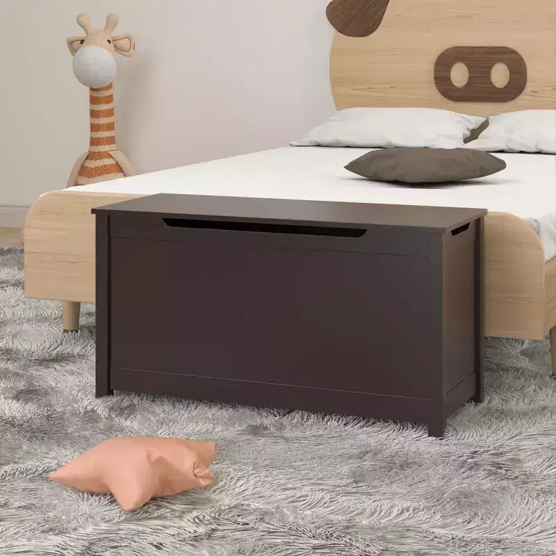 Holzspielzeugkiste mit Sicherheitscharnierdeckel für Kinder ab 2 Jahren (Kaffee)