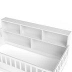 Bodenbett in Twin-Größe mit Zaungeländer und Seitenstauraum, Montessori-Kinderbett aus Holz, Weiß