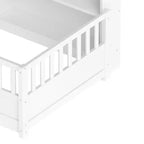 Bodenbett in Twin-Größe mit Zaungeländer und Seitenstauraum, Montessori-Kinderbett aus Holz, Weiß