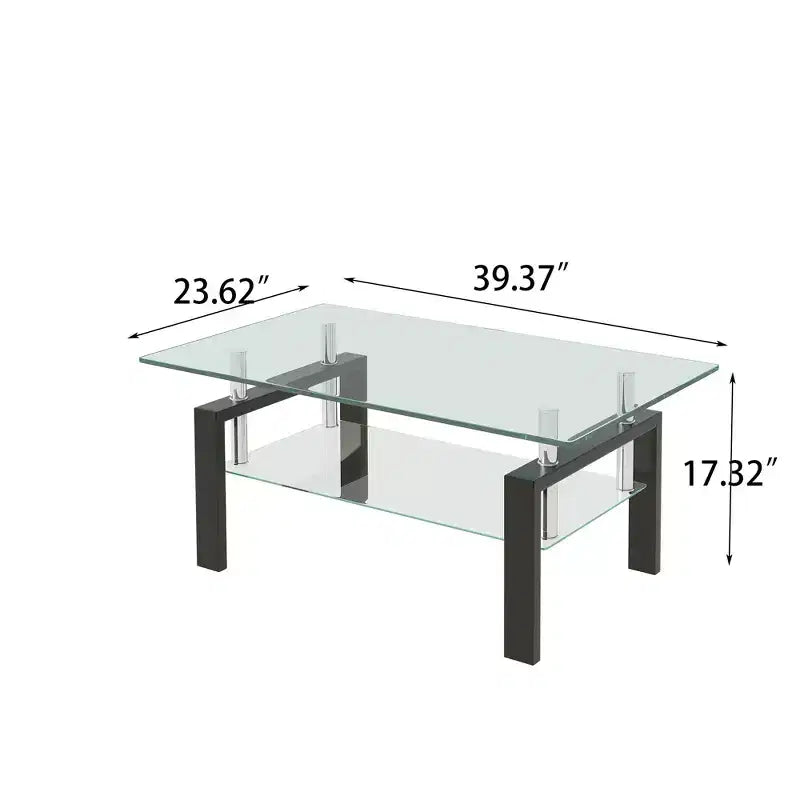 Couchtisch aus gehärtetem Klarglas, moderner 2-stöckiger Beistelltisch für das Wohnzimmer