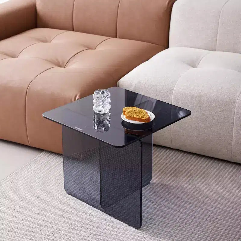 Nachttisch aus gehärtetem Rauchglas, moderner grauer Beistelltisch für Schlafzimmer und Wohnzimmer