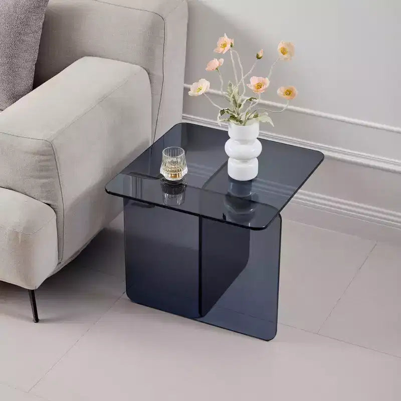 Nachttisch aus gehärtetem Rauchglas, moderner grauer Beistelltisch für Schlafzimmer und Wohnzimmer