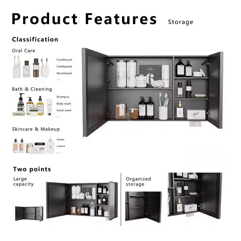 35 Zoll B x 24 Zoll H Aluminium-Medizinschrank mit Spiegel und Beleuchtung, Antibeschlag, Einfache Installation