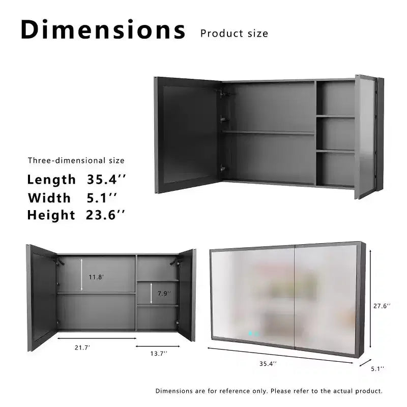 35 Zoll B x 24 Zoll H Aluminium-Medizinschrank mit Spiegel und Beleuchtung, Antibeschlag, Einfache Installation