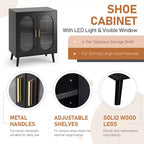 2-türiger Schuhschrank mit Solarmodul, erhöhter Bauweise, USB, 7 Farben LED, 4 Ablagen, 68 cm B