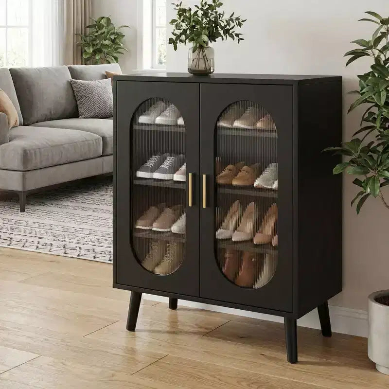 2-türiger Schuhschrank mit Solarmodul, erhöhter Bauweise, USB, 7 Farben LED, 4 Ablagen, 68 cm B