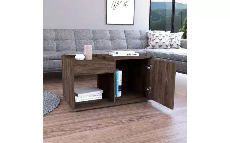 Dieses Samt-Couchtisch, ein offenes Regal, ein einflügeliger Schrank, ist sowohl stilvoll als auch funktional und dient als kompakter Nachttisch, der hilft, Ordnung zu halten.