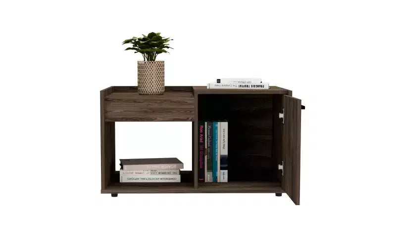 Dieses Samt-Couchtisch, ein offenes Regal, ein einflügeliger Schrank, ist sowohl stilvoll als auch funktional und dient als kompakter Nachttisch, der hilft, Ordnung zu halten.