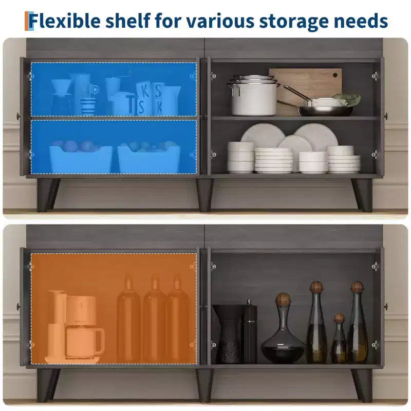 47.2 Kaffeebar-Schrank mit Steckdosen, Buffet-Sideboard mit 2 Schubladen, 4 Türen & Regalen