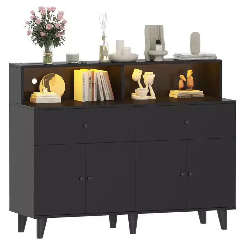 47.2 Kaffeebar-Schrank mit Steckdosen, Buffet-Sideboard mit 2 Schubladen, 4 Türen & Regalen