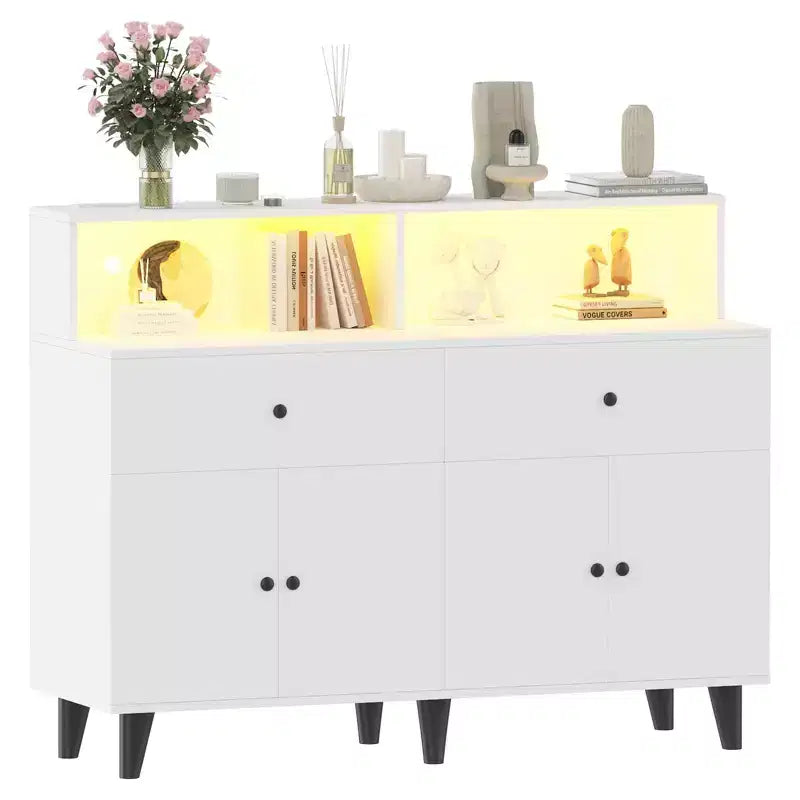 47.2 Kaffeebar-Schrank mit Steckdosen, Buffet-Sideboard mit 2 Schubladen, 4 Türen & Regalen