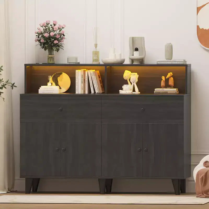 47.2 Kaffeebar-Schrank mit Steckdosen, Buffet-Sideboard mit 2 Schubladen, 4 Türen & Regalen