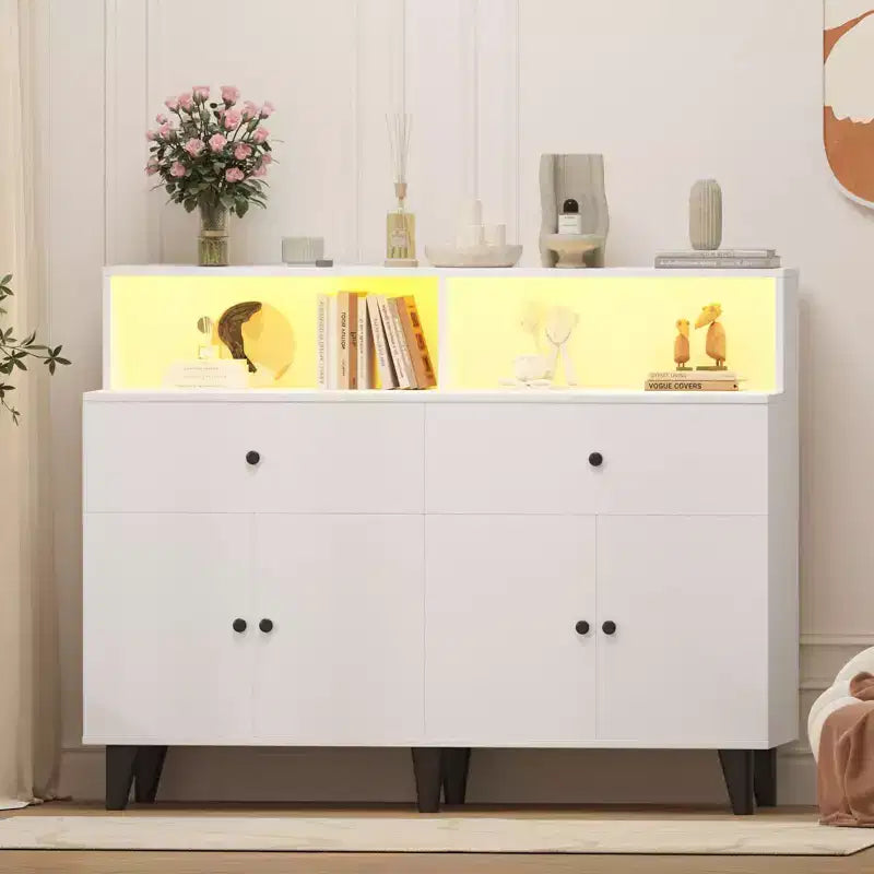 47.2 Kaffeebar-Schrank mit Steckdosen, Buffet-Sideboard mit 2 Schubladen, 4 Türen & Regalen