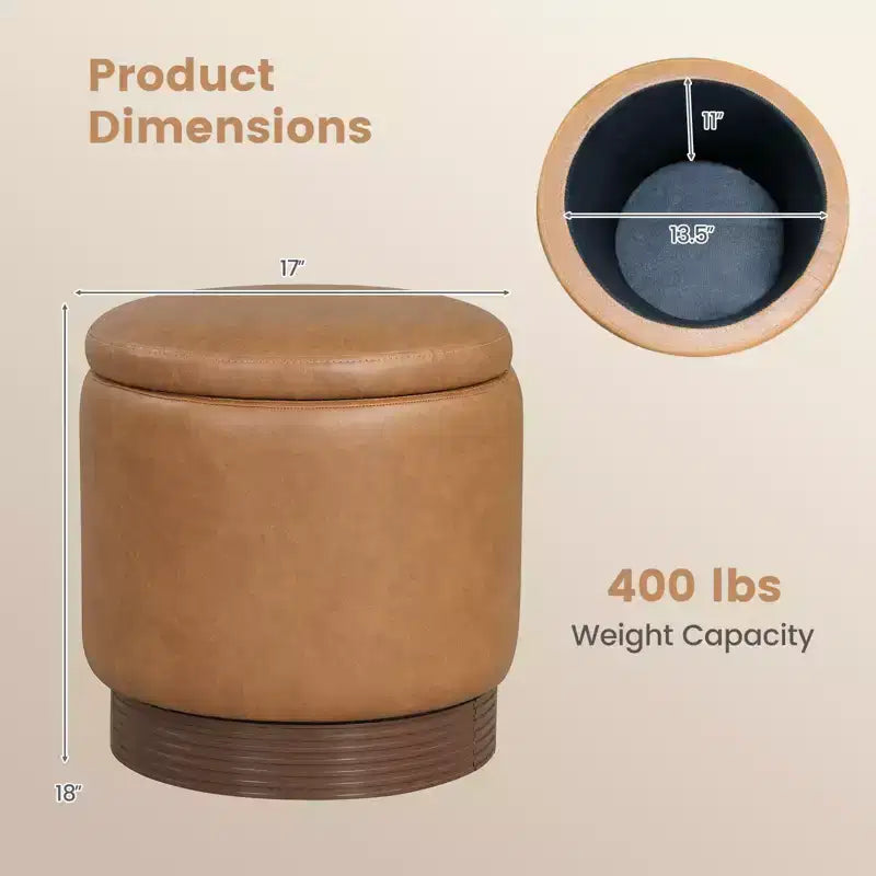 360° drehbare Fußstütze aus Kunstleder mit verstecktem Stauraum, 180 kg Tragkraft