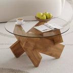 Moderner Glas-Couchtisch mit Platte aus gehärtetem Glas für Wohnzimmer, Holz