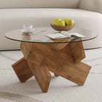 Moderner Glas-Couchtisch mit Platte aus gehärtetem Glas für Wohnzimmer, Holz