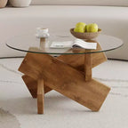 Moderner Glas-Couchtisch mit Platte aus gehärtetem Glas für Wohnzimmer, Holz