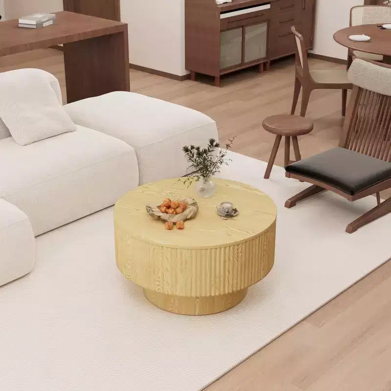 29.53 MDF moderner runder Couchtisch mit kreisförmigem Streifendesign und Stauraum, für Zuhause und Küche