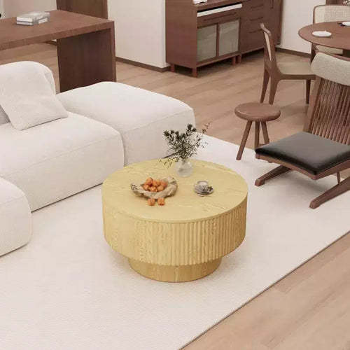 29.53 MDF moderner runder Couchtisch mit kreisförmigem Streifendesign und Stauraum, für Zuhause und Küche