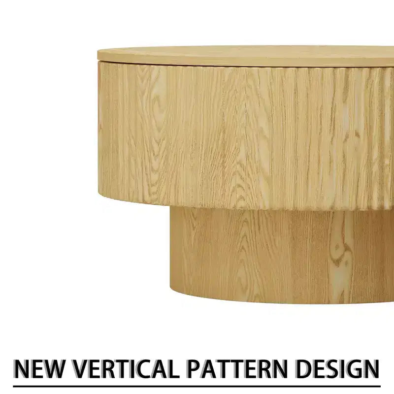 29.53 MDF moderner runder Couchtisch mit kreisförmigem Streifendesign und Stauraum, für Zuhause und Küche
