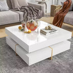 Hochglanz-Couchtisch mit 4 Schubladen, quadratischer Aufbewahrungstisch für das Wohnzimmer, Weiß