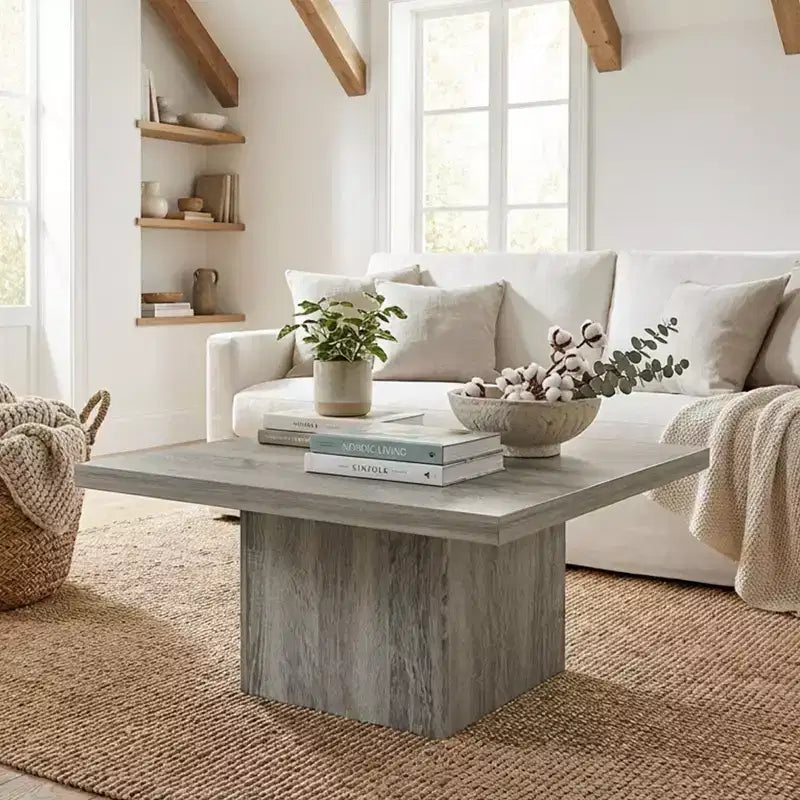 Quadratischer Couchtisch, Beistelltisch mit 4 cm dicker Tischplatte, 80x80 cm