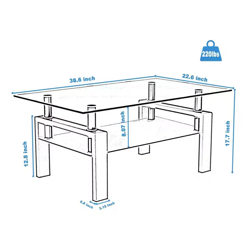 Rechteckiger Couchtisch aus Glas, Klarer Couchtisch, Moderne Beistell-Mittel-Tische für das Wohnzimmer, Wohnzimmermöbel