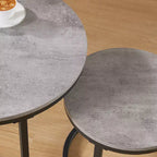 Runder Beistelltisch, 2er-Set, Akzent-Couchtisch, Betonoptik Grau, Holzmaserung, platzsparend, moderner Industriestil