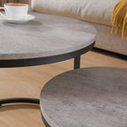Runder Beistelltisch, 2er-Set, Akzent-Couchtisch, Betonoptik Grau, Holzmaserung, platzsparend, moderner Industriestil