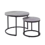 Runder Beistelltisch, 2er-Set, Akzent-Couchtisch, Betonoptik Grau, Holzmaserung, platzsparend, moderner Industriestil