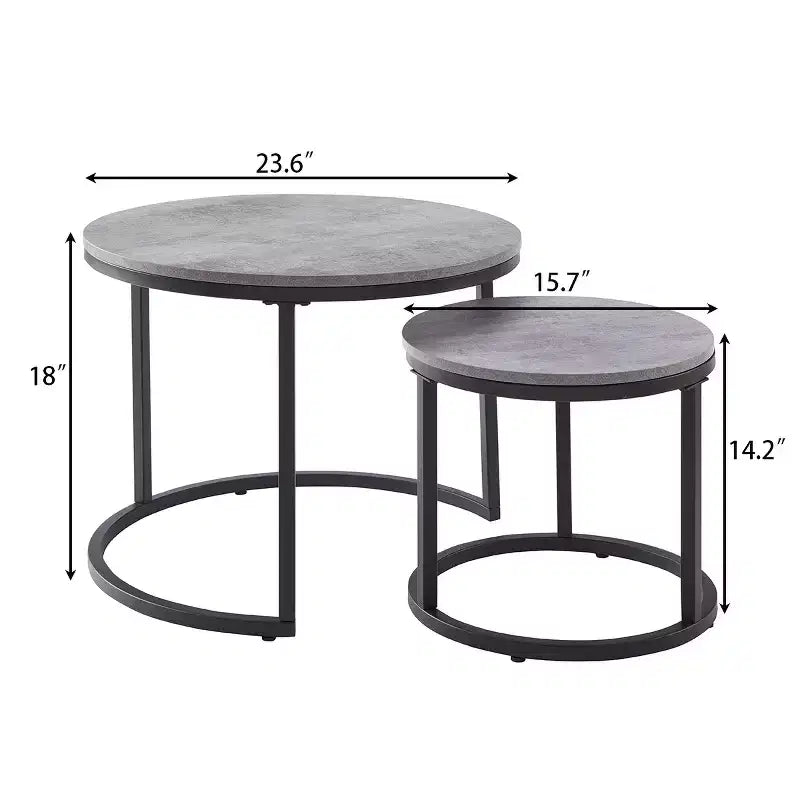 Runder Beistelltisch, 2er-Set, Akzent-Couchtisch, Betonoptik Grau, Holzmaserung, platzsparend, moderner Industriestil