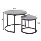 Runder Beistelltisch, 2er-Set, Akzent-Couchtisch, Betonoptik Grau, Holzmaserung, platzsparend, moderner Industriestil