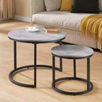 Runder Beistelltisch, 2er-Set, Akzent-Couchtisch, Betonoptik Grau, Holzmaserung, platzsparend, moderner Industriestil