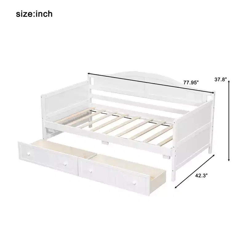Twin-Size-Holz-Tagesbett mit 2 Schubladen, einfacher Aufbau, Weiß