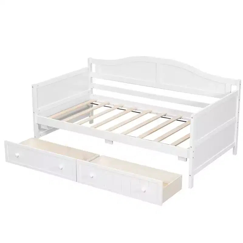 Twin-Size-Holz-Tagesbett mit 2 Schubladen, einfacher Aufbau, Weiß