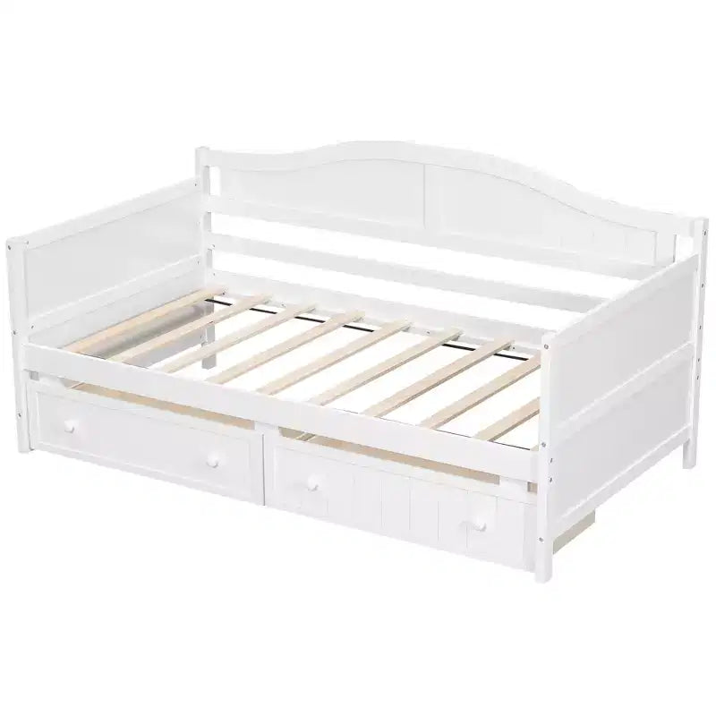 Twin-Size-Holz-Tagesbett mit 2 Schubladen, einfacher Aufbau, Weiß